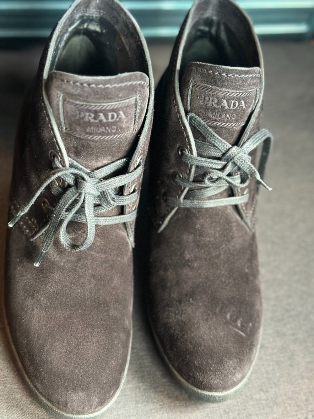 Prada Sport 3TZ037 Black Suede Hidden Wedge Boots EU 39.5
